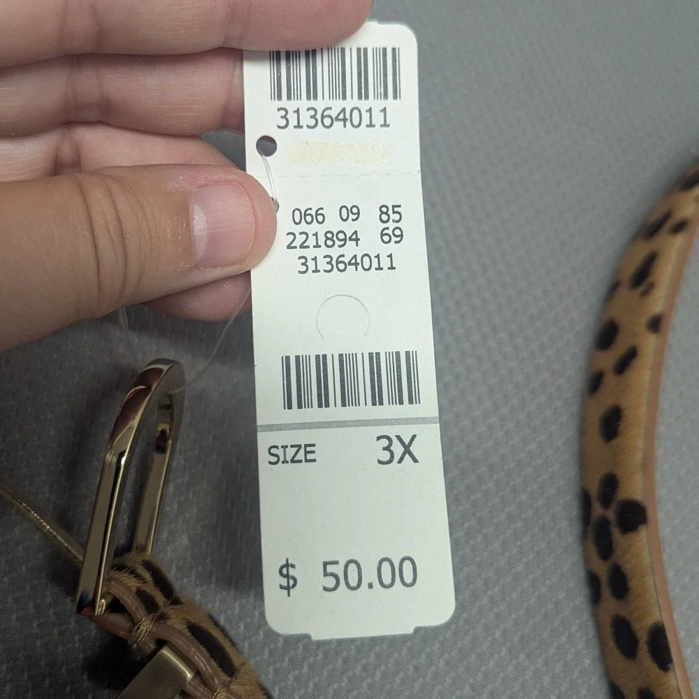NWT Talbots Woman Animal Print Calf Hair Leather Belt Size 3X Gold Buckle